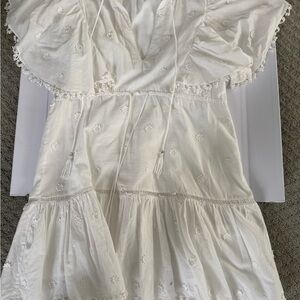 FARM Rio White Embroidered Flutter Sleeve Mini Dress Small
